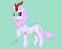 Size: 1000x800 | Tagged: safe, artist:yinmai, oc, oc only, kirin, green background, raised hoof, simple background, solo