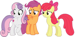 Size: 1511x752 | Tagged: safe, edit, edited screencap, editor:pascalmulokozi2, screencap, apple bloom, scootaloo, sweetie belle, earth pony, pegasus, pony, unicorn, g4, growing up is hard to do, my little pony: friendship is magic, background removed, cutie mark crusaders, female, horn, mare, not a vector, older, older apple bloom, older cmc, older scootaloo, older sweetie belle, simple background, transparent background, trio, trio female