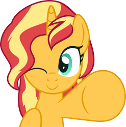 Size: 662x671 | Tagged: safe, artist:wiiyeswiiuno, sunset shimmer, pony, unicorn, g4, cute, female, fourth wall, horn, looking at you, one eye closed, shimmerbetes, show accurate, simple background, smiling, transparent background, wink