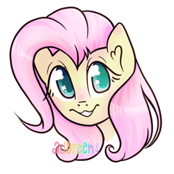 Size: 2100x2100 | Tagged: safe, artist:audreen, fluttershy, pony, g4, bust, colored pupils, simple background, solo, watermark, white background