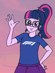 Size: 810x1080 | Tagged: safe, artist:captainelsa, sci-twi, twilight sparkle, human, equestria girls, g4, clothes, formula 1, glasses, ponytail, shirt, solo, t-shirt