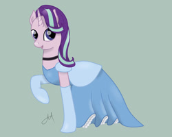 Size: 1280x1024 | Tagged: safe, artist:yinmai, starlight glimmer, pony, unicorn, g4, choker, cinderella, clothes, cute, dress, evening gloves, female, glimmerbetes, gloves, gown, horn, long gloves, mare, open mouth, open smile, smiling, solo