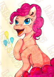 Size: 1240x1754 | Tagged: safe, artist:lisek005, pinkie pie, earth pony, pony, g4, obtrusive watermark, open mouth, solo, traditional art, watermark