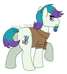 Size: 918x1010 | Tagged: safe, artist:raven--splash, quick trim, earth pony, pony, g4, butt, clothes, facial hair, looking back, male, plot, shirt, simple background, solo, stallion, transparent background