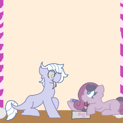 Size: 720x720 | Tagged: safe, artist:not-important, oc, oc only, oc:doodlebug, oc:raspberry ricochet, changedling, changeling, earth pony, changedling oc, changeling oc, duo, earth pony oc, looking at each other, looking at someone, nonbinary