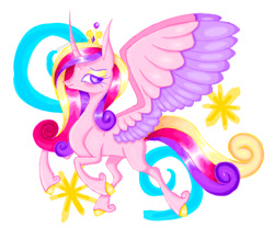 Size: 1811x1504 | Tagged: safe, artist:coolzaart, princess cadance, alicorn, pony, g4, colored wings, colored wingtips, curved horn, female, horn, mare, solo, spread wings, thin, unshorn fetlocks, wings