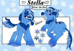 Size: 3800x2645 | Tagged: safe, artist:decemberbreeze, oc, oc only, oc:stella, kirin, butt, cloven hooves, glasses, kirin oc, plot, reference sheet, solo