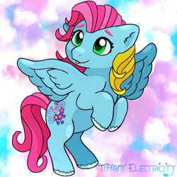 Size: 1280x1280 | Tagged: safe, artist:tiffanyelectricity, thistle whistle, pegasus, pony, g3, female, mare, rearing, signature, solo, spread wings, tail, unshorn fetlocks, wings