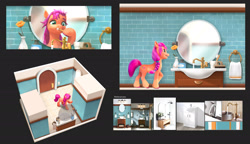 Size: 2500x1441 | Tagged: safe, artist:debbie yeo, sunny starscout, earth pony, pony, g5, my little pony: a new generation, official, bathroom, brushing teeth, concept art, female, indoors, mare, solo, toothbrush