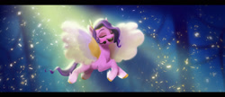 Size: 2500x1077 | Tagged: safe, artist:debbie yeo, pipp petals, pegasus, pony, g5, my little pony: a new generation, official, concept art, eyes closed, female, mare, open mouth, open smile, smiling, spread wings, wings, zephyr heights