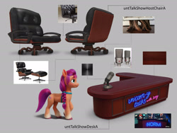 Size: 2500x1882 | Tagged: safe, artist:debbie yeo, sunny starscout, earth pony, pony, g5, my little pony: a new generation, official, chair, concept art, desk, female, mare, microphone, unicorn-y talks with izzy