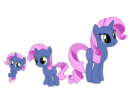 Size: 2732x2048 | Tagged: safe, artist:lunamidnight1998, oc, oc only, oc:fairy pixie, pony, unicorn, g4, baby, diaper, digital art, evolution, fairy pixie, female, foal, horn, mare, not rarity, older, recolor, simple background, smiling, solo, transparent background, wand