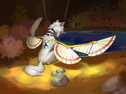 Size: 8000x6000 | Tagged: safe, artist:gemm, oc, oc only, oc:haggai, unicorn, artificial wings, augmented, autumn, forest, horn, male, nature, outdoors, solo, spread wings, tree, wings