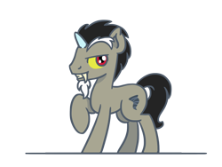 Size: 1800x1350 | Tagged: safe, artist:flutterluv, discord, pony, unicorn, g4, discord day, fangs, horn, raised hoof, simple background, solo, species swap, transparent background