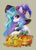 Size: 1078x1500 | Tagged: safe, artist:maytee, princess celestia, alicorn, pony, g4, bust, candle, halloween, hat, holiday, jack-o-lantern, portrait, pumpkin, smiling, solo, traditional art, witch costume, witch hat