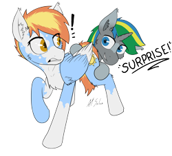 Size: 4000x3626 | Tagged: safe, artist:al solae, oc, oc only, oc:aestival breeze, oc:vernal breeze, pegasus, pony, unicorn, brother and sister, duo, female, horn, male, mare, pegasus oc, siblings, simple background, stallion, surprised, transparent background, unicorn oc