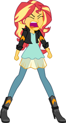 Size: 2000x3705 | Tagged: safe, artist:octosquish7260, sunset shimmer, human, equestria girls, equestria girls specials, g4, my little pony equestria girls: forgotten friendship, alternate clothes, boots, clothes, denim, dress, eyes closed, female, jacket, jeans, open mouth, pants, screaming, shoes, simple background, solo, standing, transparent background, yelling