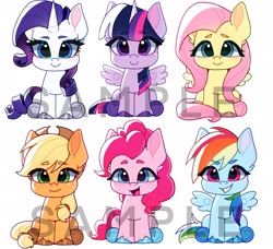 Size: 2522x2298 | Tagged: safe, artist:xiaowu07, applejack, fluttershy, pinkie pie, rainbow dash, rarity, twilight sparkle, alicorn, earth pony, pegasus, pony, unicorn, g4, cute, female, horn, mane six, mare, sitting, smiling, twilight sparkle (alicorn)