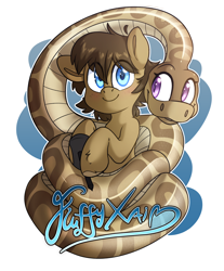 Size: 3400x4100 | Tagged: safe, artist:fluffyxai, oc, oc:anika, oc:spirit wind, earth pony, snake, blushing, coils, friends, looking at each other, looking at someone, looking at you, smiling