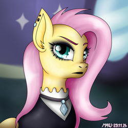 Size: 2350x2350 | Tagged: safe, artist:callmemaku, fluttershy, pegasus, pony, fake it 'til you make it, g4, my little pony: friendship is magic, bust, female, fluttergoth, mare, portrait, signature, solo