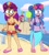 Size: 1850x2048 | Tagged: safe, artist:garybaldor, izzy moonbow, sunny starscout, human, equestria girls, g4, g5, ball, bare shoulders, beach, beach shorts swimsuit, bedroom eyes, belly, belly button, bikini, bikini bottom, bikini top, breasts, cleavage, clothes, drink, duo, duo female, equestria girls-ified, feet, female, flip flops, g5 to equestria girls, g5 to g4, generation leap, glasses, heart shaped glasses, ice cream cone, lesbian, midriff, outdoors, sand, sandals, sarong, ship:moonscout, shipping, shoes, signature, sleeveless, smiling, smoothie, sunglasses, swimming trunks, swimsuit, tennis ball