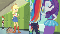 Size: 1919x1081 | Tagged: safe, artist:vitaltoast, edit, edited screencap, screencap, applejack, rainbow dash, rarity, human, swinub, equestria girls, g4, female, leash, pokémon