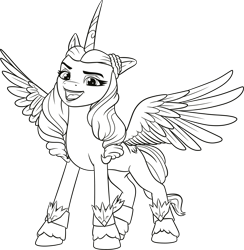 Size: 4382x4482 | Tagged: safe, opaline arcana, alicorn, pony, g5, my little pony: make your mark, official, .ai available, .svg available, concave belly, female, g5 brand assets, horn, lineart, mare, simple background, slender, solo, spread wings, svg, thin, transparent background, unshorn fetlocks, vector, wings