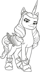 Size: 2477x4447 | Tagged: safe, opaline arcana, alicorn, pony, g5, my little pony: make your mark, official, .ai available, .svg available, concave belly, female, folded wings, g5 brand assets, horn, lineart, mare, simple background, slender, solo, svg, thin, transparent background, unshorn fetlocks, vector, wings