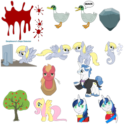 Size: 5443x5443 | Tagged: safe, artist:the smiling pony, big macintosh, bloomberg, derpy hooves, fancypants, fluttershy, shining armor, tom, bird, duck, mallard, pegasus, pony, sea pony, unicorn, g4, .svg available, apple, apple tree, blood, boulder, computer, female, horn, male, mare, race swap, simple background, stallion, transparent background, tree, vector