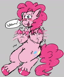 Size: 1430x1712 | Tagged: safe, artist:ofmontrol, pinkie pie, earth pony, pony, g4, blushing, cheering, clapping, cute, diapinkes, female, mare, open mouth, solo, sparkles, sparkly mane, sparkly tail, tail, unshorn fetlocks