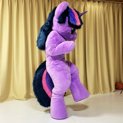 Size: 2000x2000 | Tagged: safe, artist:letongok, twilight sparkle, unicorn, curtains, fursuit, inflatable suit, irl, photo, ponysuit, raised hoof, solo, unicorn twilight