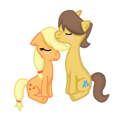 Size: 468x466 | Tagged: safe, artist:firenekos78, applejack, caramel, earth pony, pony, female, male, mare, ship:carajack, shipping, simple background, stallion, straight, transparent background