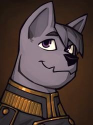 Size: 1040x1400 | Tagged: safe, artist:bunnyshrubby, oc, oc only, oc:barnaby bronzetail, oc:count barnaby bronzetail, diamond dog, equestria at war mod, bust, clothes, diamond dog oc, male, military, military uniform, portrait, smiling, solo, uniform, updated portrait, updated portraits, updated portraits from the equestria at war mod