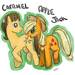 Size: 750x750 | Tagged: safe, artist:applejackderp, applejack, caramel, earth pony, pony, female, male, mare, ship:carajack, shipping, stallion, straight