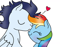 Size: 1280x1007 | Tagged: safe, artist:mrsdashskies, rainbow dash, soarin', pegasus, pony, blushing, female, forehead kiss, kissing, male, mare, ship:soarindash, shipping, stallion, straight