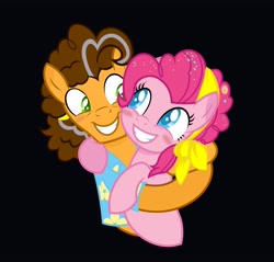 Size: 3219x3080 | Tagged: safe, artist:honeydream1, cheese sandwich, pinkie pie, earth pony, pony, duo, female, hug, looking at each other, looking at someone, male, mare, ship:cheesepie, shipping, smiling, smiling at each other, stallion, straight