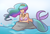 Size: 1000x673 | Tagged: artist needed, safe, princess celestia, human, mermaid, crossed arms, drawthread, ear piercing, earring, eyebrows, eyebrows visible through hair, eyes closed, female, fish tail, humanized, jewelry, lying down, mermaidized, ocean, on a rock, outdoors, piercing, requested art, rock, signature, solo, species swap, tail, water