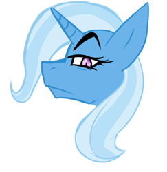 Size: 499x514 | Tagged: safe, artist:vitaltoast, trixie, pony, unicorn, g4, angry, bust, digital art, eyebrows, horn, looking at you, portrait, raised eyebrow, scowl, simple background, unamused