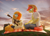 Size: 3840x2800 | Tagged: safe, artist:hooves-art, bright mac, pear butter, anthro, plantigrade anthro, g4, 3d, 4k, apple, basket, blender, cloud, duo, female, food, grass, guitar, hat, high res, male, musical instrument, pear