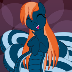 Size: 1228x1228 | Tagged: safe, artist:badumsquish, derpibooru exclusive, oc, oc only, oc:kalianne, lamia, original species, g4, card, card game, ccg, coils, effect monster card, fangs, female, happy, harmless, long mane, mare, monster card, open mouth, open smile, prehensile tail, show accurate, smiling, solo, squee, tail, tail hold, trading card, yu-gi-oh!, yugioh card