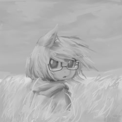 Size: 1000x1000 | Tagged: safe, artist:d7unlimited, oc, oc only, oc:snowday, bat pony, pony, glasses, grayscale, monochrome, solo