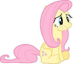 Size: 5165x4522 | Tagged: safe, artist:blackgryph0n, artist:skie-vinyl, fluttershy, pegasus, pony, g4, my little pony: friendship is magic, season 1, stare master, .svg available, 2013, absurd resolution, female, folded wings, lip bite, mare, nervous, simple background, sitting, solo, tail, transparent background, vector, wings