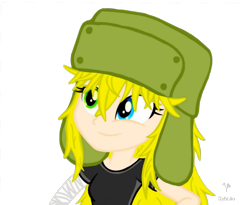 Size: 1024x840 | Tagged: safe, artist:kobato98, oc, oc only, oc:klever, human, equestria girls, g4, bandage, female, hat, heterochromia, humanized, png, smiling, solo, ushanka, vector