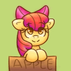 Size: 1000x1000 | Tagged: safe, artist:rosa ushiromiya, apple bloom, earth pony, pony, g4, box, digital art, female, foal, looking at you, smiling