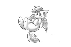 Size: 1208x796 | Tagged: safe, artist:zutcha, oc, oc only, bat pony, pony, bat pony oc, cute, eye clipping through hair, grayscale, monochrome, ocbetes, simple background, smiling, solo, spread wings, white background, wings