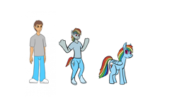 Size: 2700x1500 | Tagged: safe, artist:kamikazetommydragon, rainbow dash, human, pegasus, pony, g4, high res, human to pony, male to female, rule 63, simple background, transformation, transformation sequence, white background