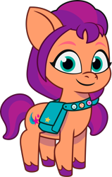 Size: 1449x2274 | Tagged: safe, sunny starscout, earth pony, pony, g5, my little pony: tell your tale, official, .ai available, badge, female, filly, filly sunny starscout, fluttershy's cutie mark, foal, rainbow dash's cutie mark, simple background, smiling, solo, sunny's bag, transparent background, twilight sparkle's cutie mark, unshorn fetlocks, vector, younger