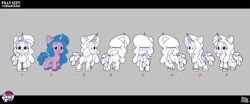 Size: 3824x1598 | Tagged: safe, izzy moonbow, pony, unicorn, g5, my little pony: tell your tale, official, .psd available, bracelet, concept art, female, filly, filly izzy moonbow, foal, horn, jewelry, smiling, solo, turnaround, unshorn fetlocks, younger