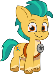 Size: 1740x2420 | Tagged: safe, hitch trailblazer, earth pony, pony, g5, my little pony: tell your tale, official, .ai available, .svg available, colt, colt hitch trailblazer, foal, male, sheriff's badge, simple background, smiling, solo, svg, transparent background, unshorn fetlocks, vector, younger