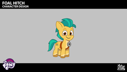 Size: 1920x1080 | Tagged: safe, hitch trailblazer, earth pony, pony, g5, my little pony: tell your tale, official, .psd available, colt, colt hitch trailblazer, concept art, foal, male, sheriff's badge, smiling, solo, unshorn fetlocks, younger